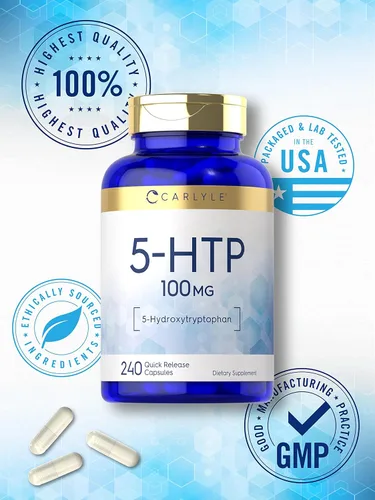 Vista 5 de Carlyle 5HTP 100 mg 240 cápsulas 5 hidroxtriptófano Suplemento sin OMG y sin gluten