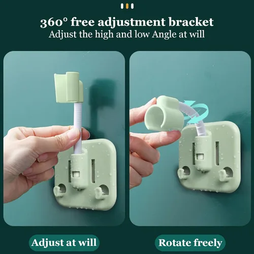 Vista 6 de Soporte para cabezal de ducha con adhesivo y 2 ganchos para colgar, soporte giratorio de 360 grados ajustable para vara de ducha de mano, soporte