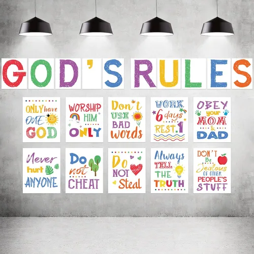 20 Pieces Ten Commandments Poster for Kids Christian Bible Verse Poster Inspirational Religious Scripture Wall Decoration for Classroom Church