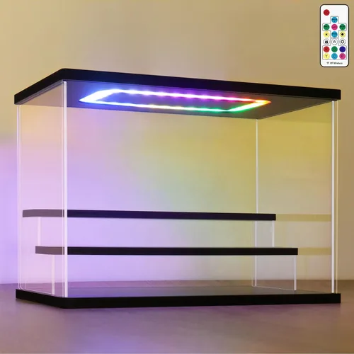 NONEMEY Vitrina de acrílico transparente con luz, 3/4/5/6 niveles de luces de varios colores a través del control remoto, caja de exhibición a