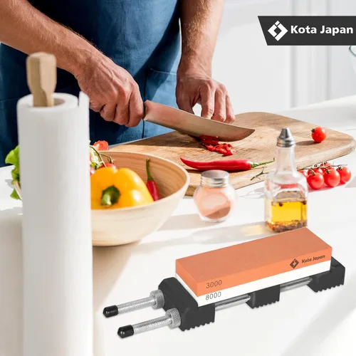 Vista 7 de Kota Japan Soporte ajustable de acero inoxidable para piedra de afilar con base de goma antideslizante, base de piedra de afilar universal