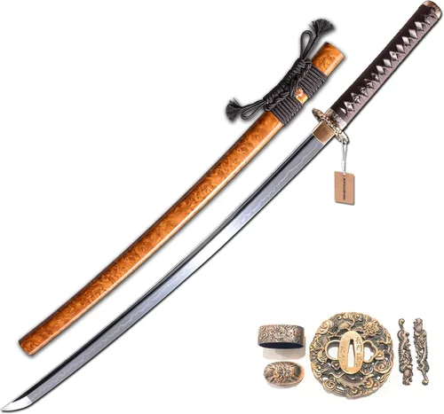 Vista 11 de MURASAME Katana Sword T10 - Maquinilla de afeitar de acero templado de 41 pulgadas, hoja afilada, espiga completa hecha a mano