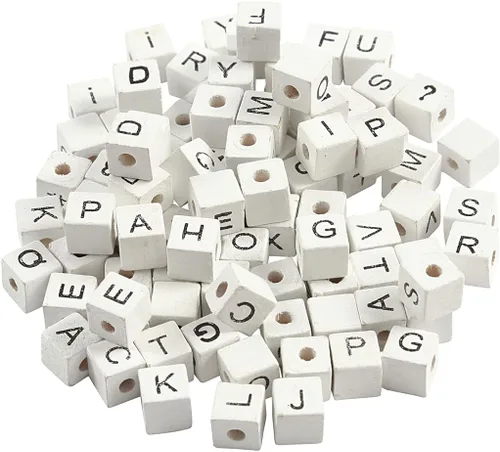Cuentas de letra, tamaño 0.315x0.315 in, tamaño del agujero 0.118 in, blanco, árbol de hierba, A-Z, &, ?, 96asstd