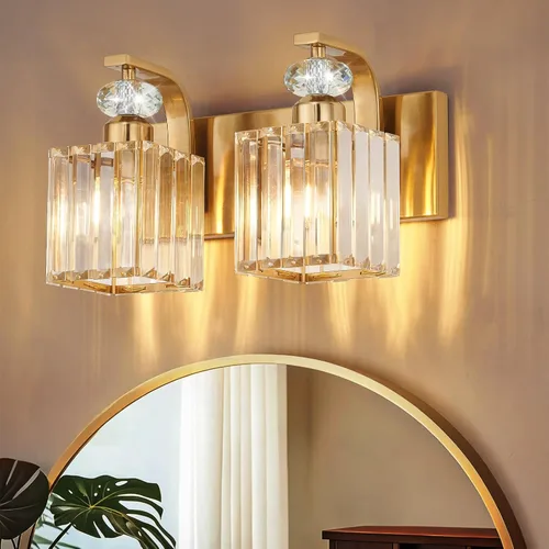 Vista 14 de Lámpara Moderna de Tocador de Baño, Luminarias de Baño de 2 Luces Negro Dorado Sobre Espejo, Aplique de Pared de Cristal de 12.6