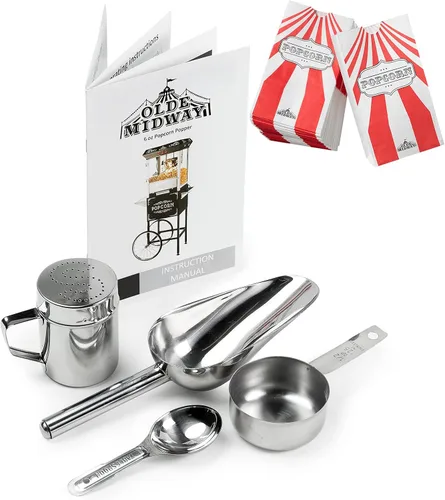 Vista 7 de Olde Midway - máquina de hacer palomitas estilo vintage, con carrito y hervidor de 6 onzas - Negro