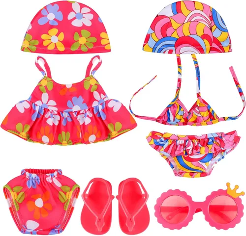 Kajaia 8 piezas de ropa de muñeca de 18 pulgadas, ropa y accesorios de vestido, chanclas, sombrero, traje de baño, accesorios para 18 pulgadas