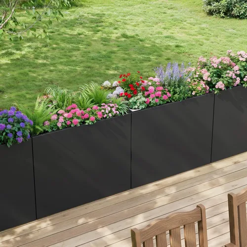 Vista 3 de Stoog - Macetero alto rectangular de metal de 38" - Macetero para todo clima para uso en interiores/exteriores, con estante extraíble y diseño Negro