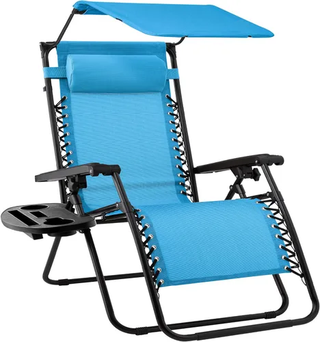 Vista 101 de Best Choice Products Silla reclinable plegable de gravedad cero para exteriores, de patio, para salón al aire libre, con toldo ajustable