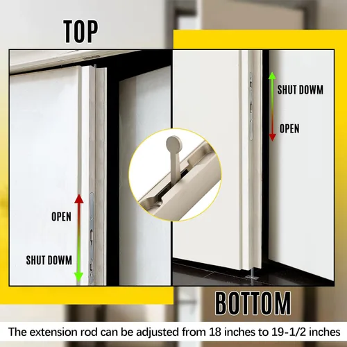 Vista 5 de Blulu 1 perno empotrado de palanca abatible extendida de 18 pulgadas para puerta doble, extralarga y resistente, aleación de zinc francesa