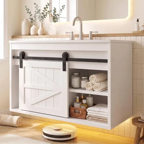 Vista 6 de DWVO Tocador de baño LED de 36" con fregadero Negro