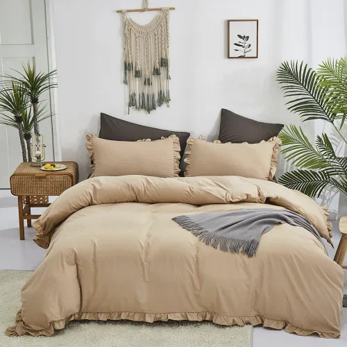 Vista 522 de CLOTHKNOW Juego de edredón de 3 piezas a cuadros color beige óxido, tamaño Full, juego de ropa de cama de cuadros edredón terracota con 2 fundas