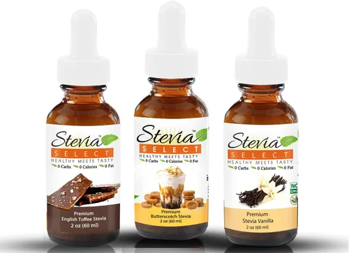 Stevia Drops Butterscotch, English Toffee, & Vanilla Stevia Select Keto Coffee Sugar-Free Stevia Flavors Bundle (3) Pack