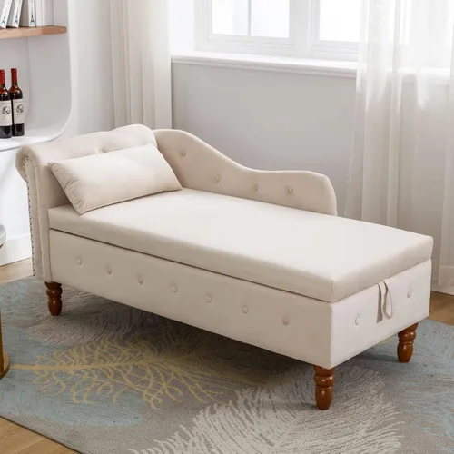 Vista 21 de Aoowow Banco de almacenamiento de terciopelo para dormitorio, extremo de la cama, sofá con brazo enrollado, tumbona para interiores con Gris