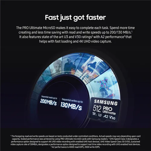 Vista 4 de Samsung PRO Ultimate - Tarjeta de memoria microSD y lector, 128 GB microSDXC, hasta 200 MB/s, 4K UHD, UHS-I, Clase 10, U3, V30, A2 para GoPRO Action