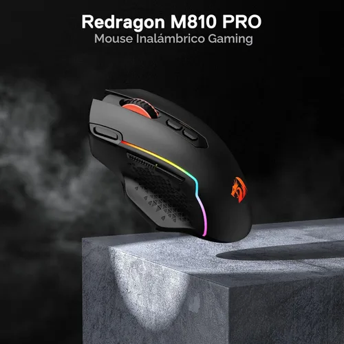 Vista 2 de Redragon M810 Pro - Mouse inalámbrico para juegos, 10000 DPI con cable/inalámbrico con llave de fuego rápido, 8 botones macro, capacidad