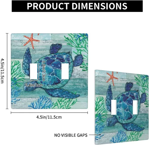 Vista 3 de Placas de interruptor de luz de doble palanca con diseño de tortuga marina y estrella de mar del océano, cubiertas de tomacorriente de 2 gang