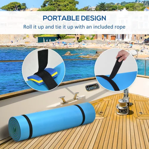 Vista 5 de Soozier 12' x 5' Lily Pad Floating Mat with Cup Holder Table, 3-Layer Portable Roll-Up Water Mat Float Dock for 2-3 People, on Lake, River, Beach
