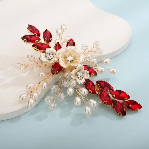 Vista 15 de Teyglen Pinza para el pelo de novia de cristal con diamantes de imitación, perlas hechas a mano, accesorios para el cabello de boda, accesorios