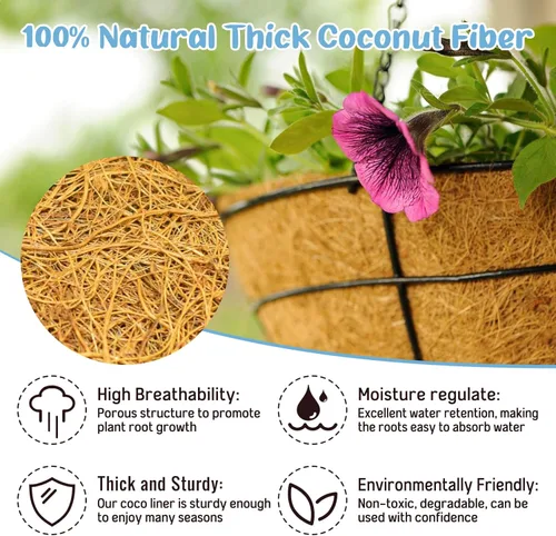 Vista 2 de Legigo Paquete de 3 cestas colgantes de 8 pulgadas de repuesto para cestas colgantes de coco, 100% natural, redondas, de fibra de coco y coco