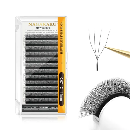 Vista 279 de NAGARAKU Extensión de pestañas en forma de W 3D con volumen en racimo, abanico prefabricado, pestañas postizas de visón sintético mate negro