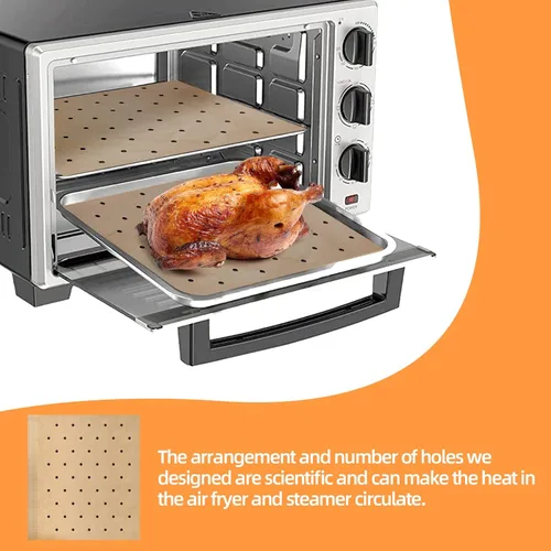 Vista 2 de Papel pergamino para freidora de aire, 100 piezas de papel pergamino para freidora de aire sin blanquear, forros desechables para freidora de aire