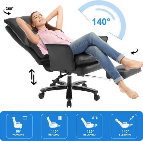 Vista 4 de Silla de oficina grande y alta de 400 libras, silla de escritorio ejecutiva reclinable con reposapiés, silla de computadora de cuero resistente