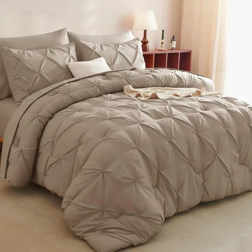 Vista 38 de CozyLux - Juego de edredón tamaño individual con sábanas Beige, 5 piezas, ropa de cama en una bolsa con pinzas, juego de cama tamaño individual