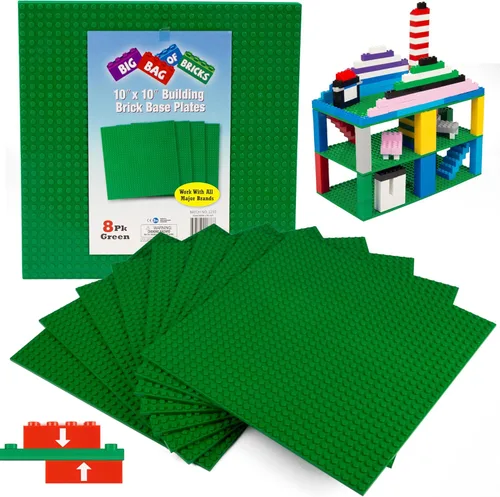 Vista 10 de Placas base clásicas para ladrillos de construcción, juego de 4 placas de construcción grandes azules de 10 x 10 pulgadas, conectividad en ambos