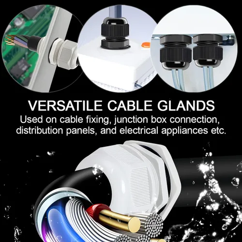 Vista 28 de LeMotech Paquete de 5 prensaestopas NPT de 1-1/4 pulgadas, impermeables, ajustables, conectores de cable de 0.945-1.260 in, juntas de nailon negro