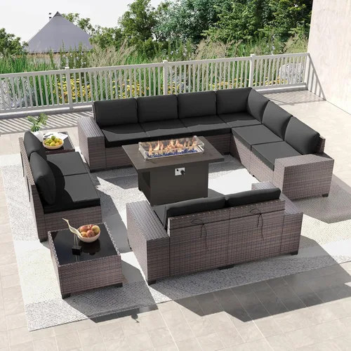Vista 57 de Kullavik - Juego de muebles para exterior de 6 piezas con sofá modular de ratán de polietileno, color negro