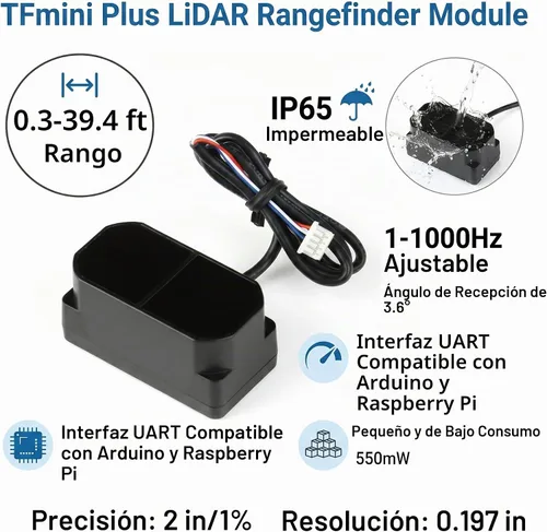TFmini Plus Lidar Módulo de un solo punto TOF TF mini Plus Sensor de rango láser 0.3 ft ~ 39.4 ft 1-1000Hz IP65 Sensor de distancia a prueba de