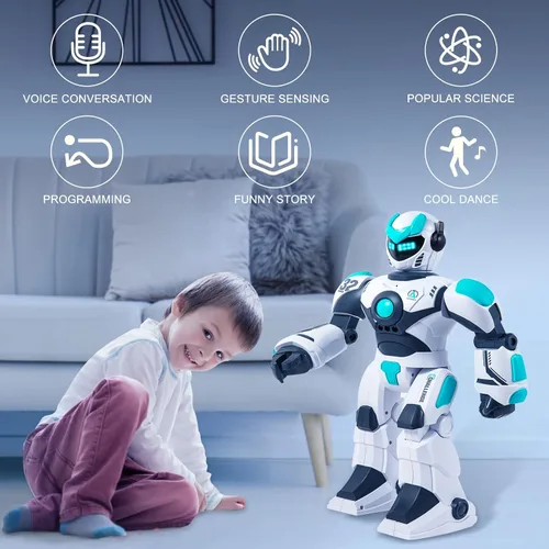 Vista 6 de Robot de juguete RC para niños, robot de control remoto, sensor de gestos inteligente, recargable y programable, robot para caminar, bailar, cantar