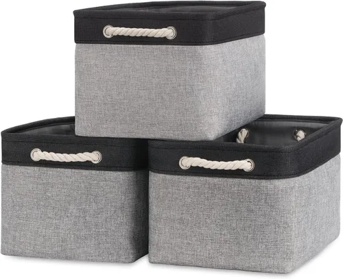 Bidtakay Contenedores de almacenamiento de tela [paquete de 3] cestas grandes para organizar 15 x 11 x 9.5 pulgadas, contenedores decorativos para