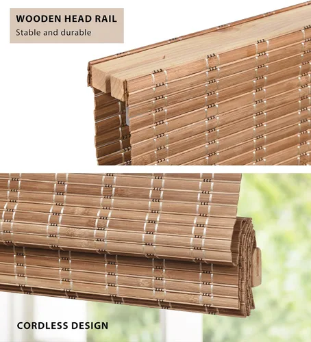 Vista 2 de LazBlinds Persianas romanas de bambú personalizadas sin herramientas, sin taladro, tratamiento de ventana para filtrar la luz, persianas de bambú