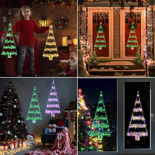 Vista 6 de Toodour Luces de Decoración Navideña para Interiores, Luces LED de Navidad de 2.65 pies, Luz Verde Colgante para Pared y Ventana, Funciona