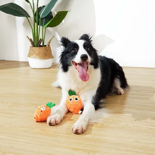 Vista 5 de MewaJump Juguete de peluche 3 en 1 con bola chirriante, juguete masticable para perros con 3 capas para limpieza de dientes y enriquecimiento