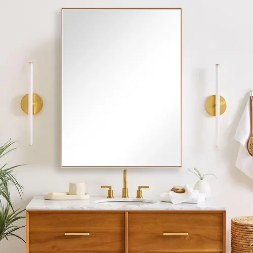 Vista 45 de 24x24 Inch Black Bathroom Mirror for Wall, Aluminum Frame Rectangle Rectangular Vanity Mirror, Modern Large for Bedroom, Living Room, Horizontal or