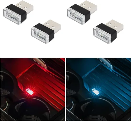 Vista 21 de Augeny 4 luces LED USB para interior de coche, lámpara de ambiente con conexión USB, luz nocturna decorativa, kit de iluminación ambiental portátil