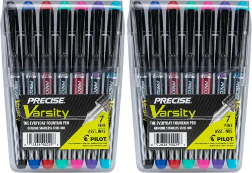 Vista 8 de PILOT Precise Varsity - Plumas fuente precargadas, de punta media de acero inoxidable, tintas negra/azul/violeta, 3 unidades (90022)