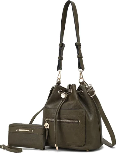 Vista 23 de MKF Collection Bolso bandolera para mujer, bolso de hombro con cordón, bolso de mano de moda con cartera de muñeca