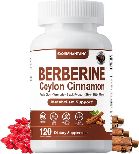 Berberina con canela de Ceilán, 120 unidades, suplemento de berberina 7 en 1, cápsulas de canela de Ceilán, 1318 mg | Apoyo inmunológico |