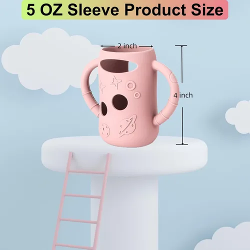 Vista 3 de 4 fundas de silicona rosa para biberones de vidrio anticólicos Lansinoh, fundas de silicona de protección contra caídas compatibles con botellas