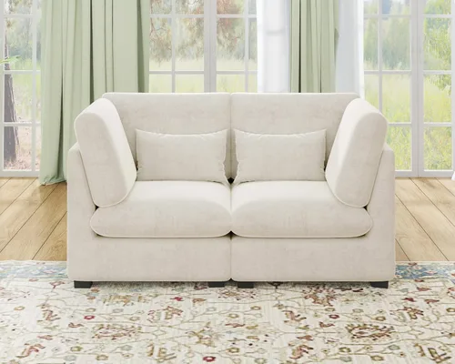 Vista 15 de Sofá modular de felpilla de 77 pulgadas, sofá modular de nube lavable con otomana, sofás seccionales de 3 plazas para sala de estar, cubierta
