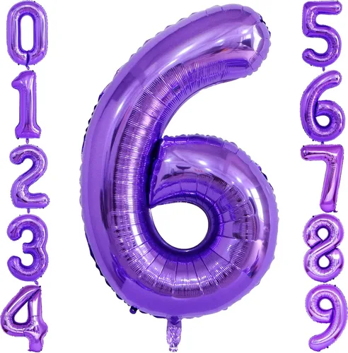 Vista 6 de Globo morado número 0 de 40 pulgadas, globos de helio de Mylar de gran tamaño para fiesta de cumpleaños, boda, aniversario, despedida de soltera