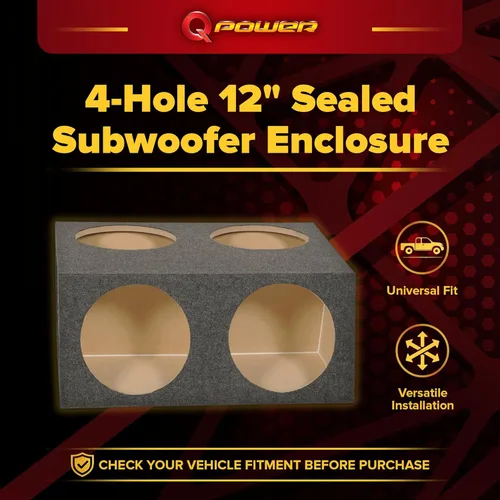 Vista 2 de QPower Quad Easy Set - Caja de altavoz dividida sellada de 4 agujeros, 12 pulgadas, carcasa de subwoofer, construcción de MDF, audio para automóvil