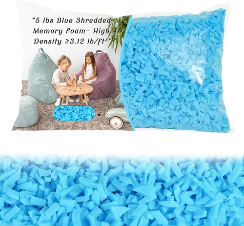 Relleno para Puf - 5 libras de Espuma Viscoelástica Triturada, Alta Densidad ≥3.12 lb/ft³, Relleno Azul para Puf, Cojín de Sofá, Cama para Perro,