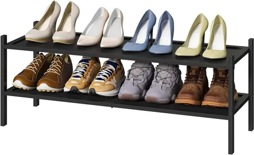 Vista 14 de kiplant Zapatero de bambú negro de 2 niveles, zapatero apilable de madera de bambú para armario, entrada y pasillo