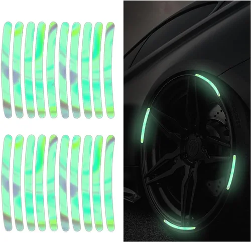 Vista 14 de 20 PCS Calcomanías Reflectantes de Rayas para Ruedas de Automóvil - Advertencia de Seguridad Nocturna Anti-Rayones, Calcomanías para Llantas