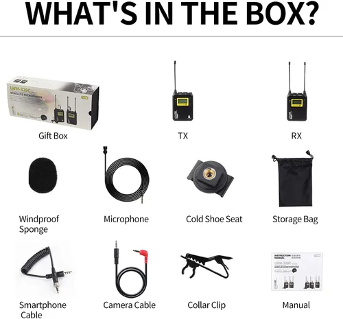 Vista 7 de LENSGO LWM-328C - Sistema de micrófono inalámbrico Lavalier de 99 canales, UHF, micrófono de solapa inalámbrico profesional omnidireccional