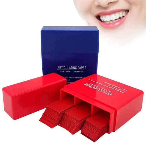 600 hojas de papel articulado dental, dispensador de plástico, rojo y azul, papel articulado y película de 100 micrones, doble cara, 2.165 x 0.709 in
